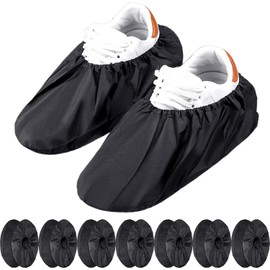 Xrten 8 Pairs Non Slip Reusable Waterproof Shoe Cover for Carpet Floor Home Use, 30CM(Black)
