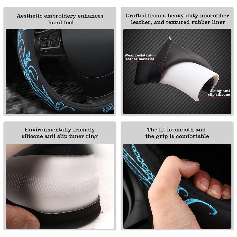 Car Leather Steering Wheel Cover - Panapi Material, Universal 14.5-15