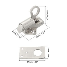 sourcing map 3Pcs Spring Bounce Lock, Security Pull Ring Spring Bounce Door Bolt Zinc Alloy Automatic Door Bolt Latch for Gate Window Bedroom Toilet Shed, Silver