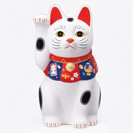 Yakushi Kiln Maneki Neko (White, Large), Lucky Dzukushi (Includes Lucky Sticker)
