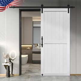 S&Z TOPHAND® 36in x 80in MDF Barn Door with 6.6FT Sliding Door Hardware Kit, 24-60in Solid Barn Door Slab Covered with Water-Proof PVC Surface, Simple Assembly is Required