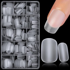 LuckForever 300pc Medium Round Square Nails Tips Gel Nail Tips Fake Nails Clear Soft Gel Nail Tips Full Cover False Nail Medium Squoval Acrylic Nails Set for Salons or DIY Nail Art