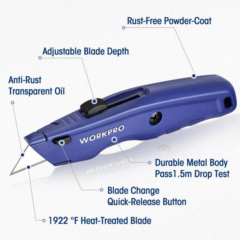 WORKPRO 2PCS Premium Utility Knife Retractable Heavy Duty Box Cutter