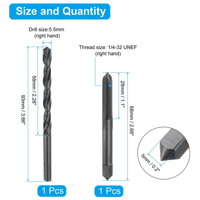 sourcing map Tap and Drill Bit Set, 1pcs 1/4-32 UNEF