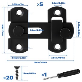 5 Pcs Door Latch, 3 inch Flip Sliding Barn Door Lock Latches, Stainless Steel Metal Flip Gate Latch Locks, Door Bolt Latch Lock for Garage Garden Bathroom Doors Window Outdoor + Screwdriver(Black)