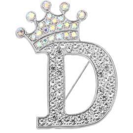 PATIKIL Letter Brooch Pins, Crown Initial Rhinestone Alphabet D Letter Lapel Badges Pin for Women Suits Dress Coat Clothes Craft, Silver Tone