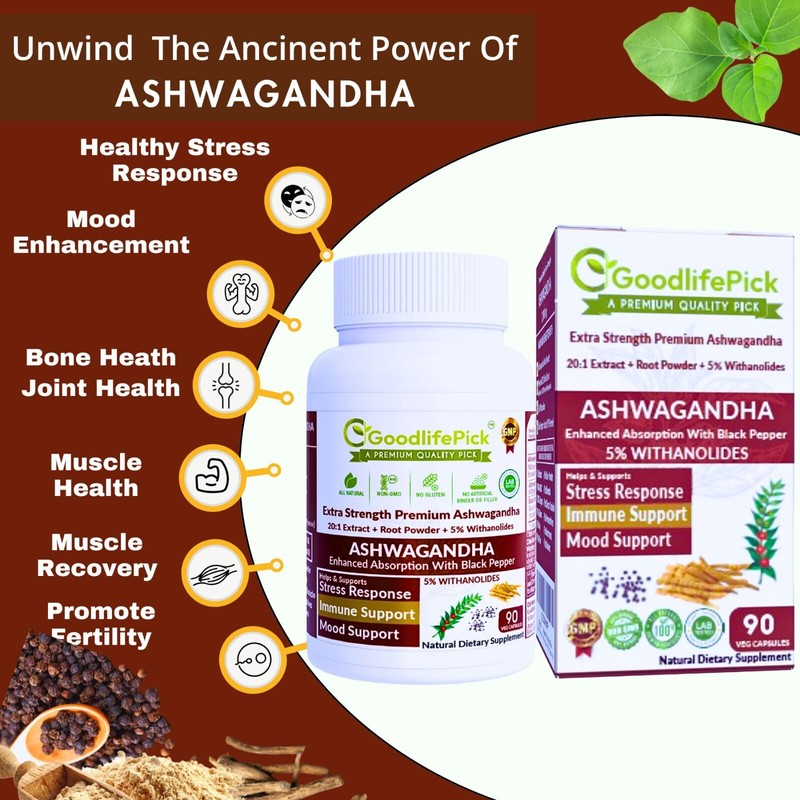 Powerful Ashwagandha 12300mg & 5% Withanolides Black Pepper 90 cap