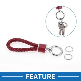 A ABSOPRO Car Keychain Universal Key Chain with Ring for Key Fobs for Home for Women Faux Leather Dark Red Silver Tone