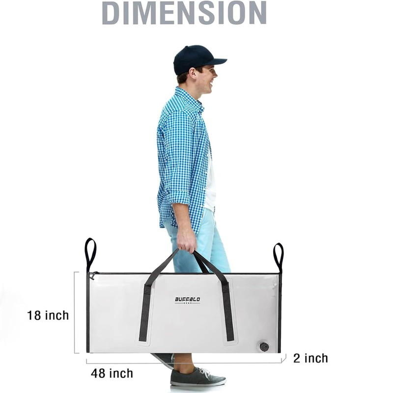 Buffalo Gear Insulated Fish Cooler Bag 48x18 Inch, Portable Fish
