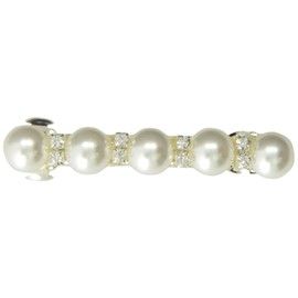 Caravan Traditional Auto Barrette Decorated With Five (5) Pearls And Crystal Rhinestones