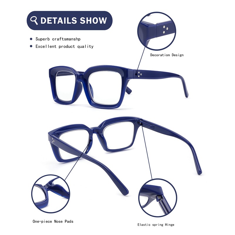 ZXYOO 3 Pack Oversize Square Design Reading Glasses for Women,