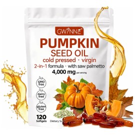 Gwynne 4000mg Cápsulas De Aceite De Semilla De Calabaza,Cold Pressed,Pure Virgin Oil,Apoyar la salud del cabello,el sistema urinario y la próstata,ric