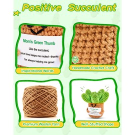 JELUTAR Gifts for Mom Crochet Positive Succulent, Mother's Day Birthday Gifts from Daughter Son for Mom Friends Wife Cute Funny Plant Decors (Mom's Green Thump)