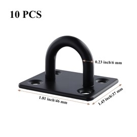 JIAYUET 10 PCS M6 Black Pad Eye Hook Plate, M6 Square Ceiling Staple Hook Loop for Wall Deck