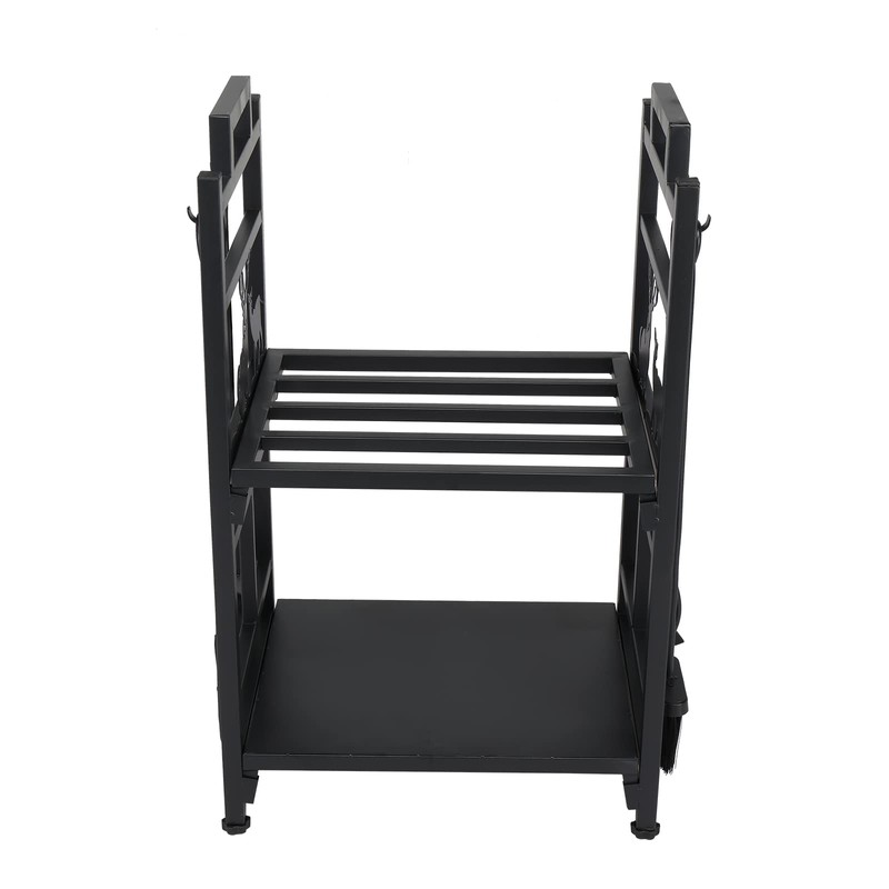 COOBL Firewood Rack Holder with Fireplace Tools,Brush, Shovel, Tong, Hook,Metal