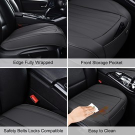 BWTJF Gray Car Seat Cover 2 Pack, Universal Leather Front Seat Covers Bottom Protector, Anti-Slip and Full Wrapping Edge Compatible with Most of Vehicles - SUVs/Sedans/Pickup Trucks