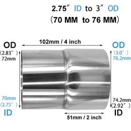 Atokrtact 2.75" ID to 3" OD Exhaust Pipe Adapter,304 Stainless Steel Exhaust Pipe Reducer,4" Overall Length (2.75 ID - 3 OD (70-76MM))