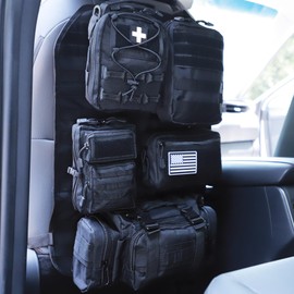 Universal Tactical Car Seat Back Organizer Bag Tactical Molle Vehicle Organizers Panel Vehicle Protector Organizers with 5 Detachable Pouches for Car Truck Ford Jeep (Upgraded B-Black)