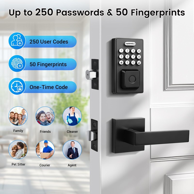 KNOBWELL Smart Fingerprint Door Lock with Lever Handle, Keyless Entry,