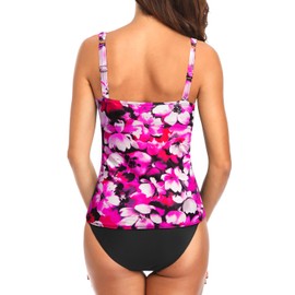 Holipick Pink White Floral Two Piece Underwire Tankini Swimsuits for Women Tummy Control Tankini Top Bandeau Bathing Suits with Bottom XL
