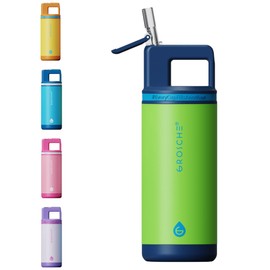 GROSCHE Alpine Flip n' Sip 16oz Insulated Water Bottle - Stainless Steel, Leakproof Flask with Straw - Perfect for Gym, Travel & Outdoor Use - Keeps Water Cold Upto 60 hrs - Dino Green