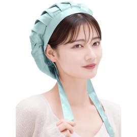 COCOSILK Silk Night Cap, 100% Naturally Spun Silk, Back Ribbon Tie, Hair Cap, For Long Hair Care, green