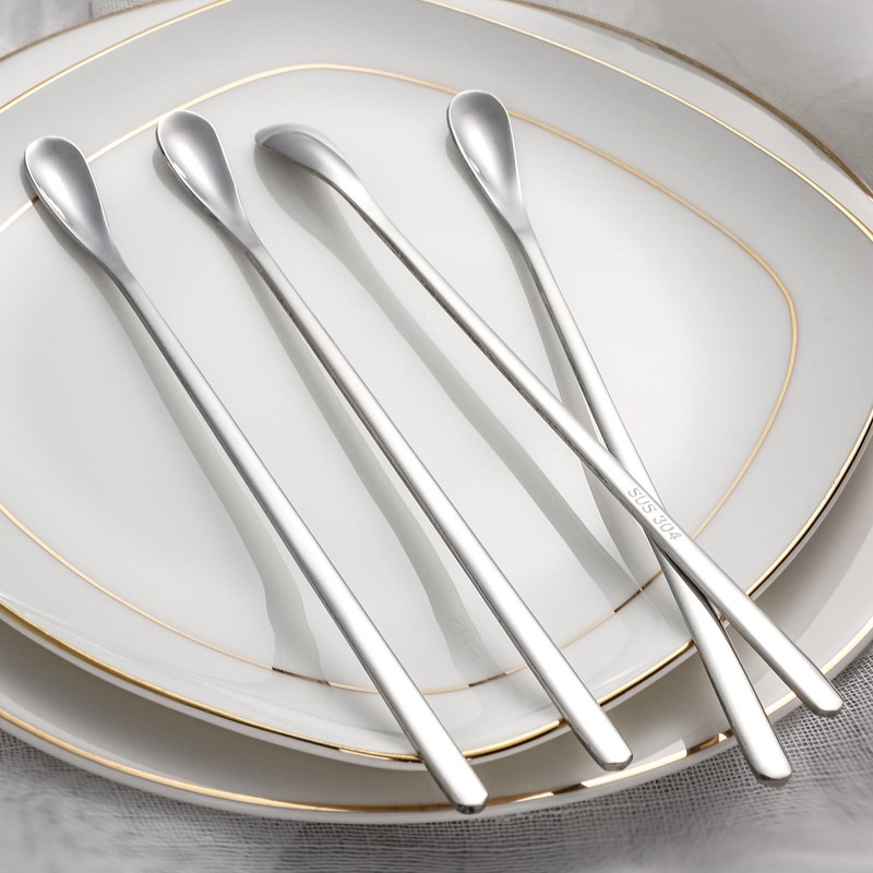 Ice Tea Spoon, Long Spoon, 4-Piece Stainless Steel Mixing Spoon