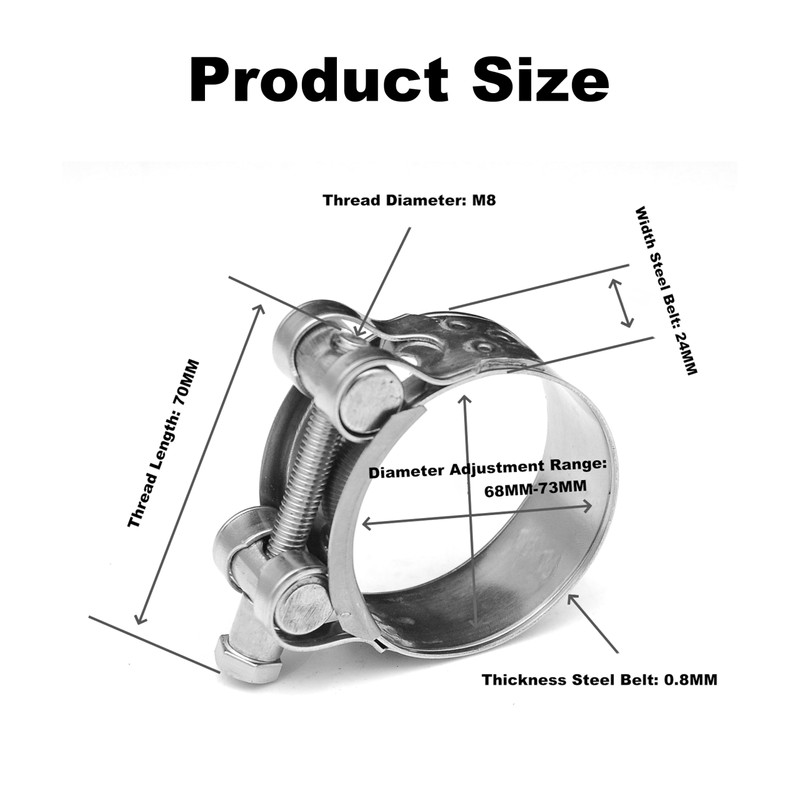 T Bolt Hose Clamps，3 Pieces 68-73MM Durable Exhaust Clamp Set,