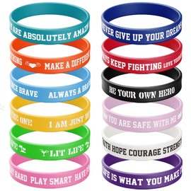 ZIQON 12 Pcs Inspirational Rubber Bracelet Motivational Quote Silicone Bracelets Colored Inspirational Wristbands Stretch Unisex Wristbands for Women Men Teen Gifts (Colorful)
