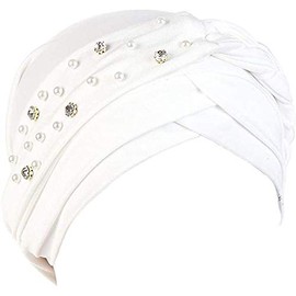 Women Girls Turban Hat, Rhinestone Pearl Braid Turban Head Wrap Baggy Slouchy Beanie Chemo Cap Headwear Hair Wrap
