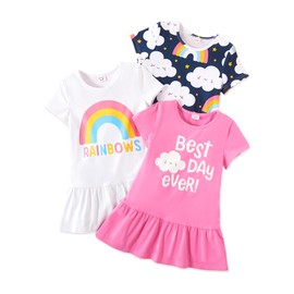 PATPAT Baby Girl Rainbow Multipack Dresses Toddler Girl Short Sleeve Floral Cloud Skater Dress 5-6 Years