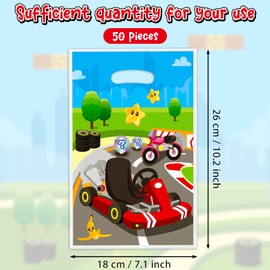 Andi Cppss Video Game Party Bags - 50PCS Video Game Brother Race Car Party Gift Bags for Kids, Plastic Goodies Bags with Handle for Party Supplies, Baby Show Birthday Party Treat Candy Snack Bags