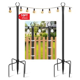 HEMMOTOP String Light Poles for Outside 10FT 2 Pack, Outdoor String Light Poles for Patio Decor Garden Deck Backyard Fence Bistro, Heavy Duty Metal Pole with Fork, Perfect for Wedding Party Camping