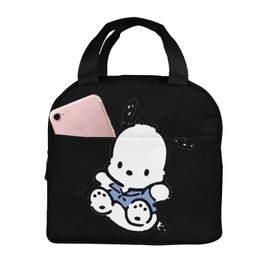 Pochakko Cold Insulated Lunch Bag, Black, Lunch Box, Heat Retention, Cold Retention, Zippered, Compact, Bento Bag, Soft Cooler Bag, Tote, Eco Bag