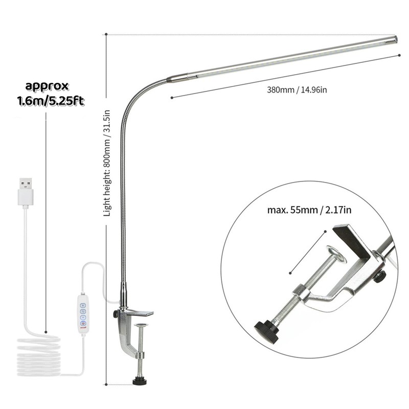 lishumei Desk Lamp with Clamp, 3 Modes 10 Brightness 360°