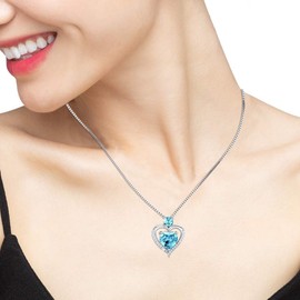 Aniu Love Heart Pendant Necklaces for Women/Girls, 925 Sterling Silver 5A Cubic Zirconia Birthstone Valentines Day Jewelry Gifts for Women Party/Anniversary Day/Birthday(with Gift Box) (Blue)