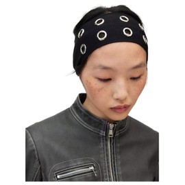 WDIRARA Women's Hollow Out Eyelets Elastic Headband Grunge Punk Wide Hairbands Grommet Hair Accessory Black One-Size