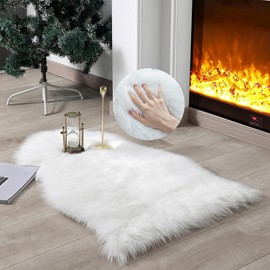 linmopm Faux Fur Rug Sheepskin Shag Fluffy Fuzzy White 2x3 ft Small Rugs for Bedroom Bedside Bed Floor Living Room Plush High-Density Cushion Carpet Super Sofa Cover