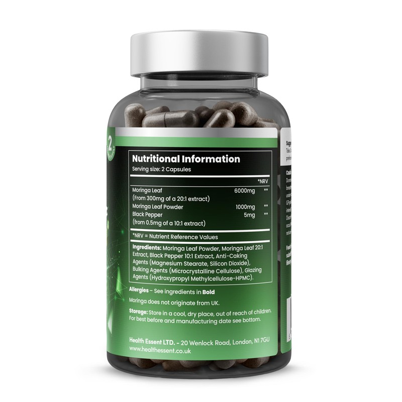 Moringa Capsules 7000mg Complex, High Strength Complete Green Superfood with
