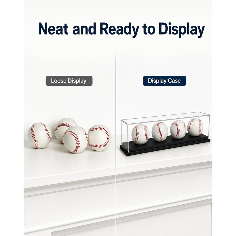 Baseball Display Case for 4 Baseballs, Clear Acrylic Baseball Display