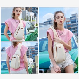 AO ALI VICTORY Crossbody Bags for Women Nylon Cross Body Travel Shoulder Handbags Lady Chest Purse Fanny Pack Sling Backpack, Beige, Daypack Backpacks