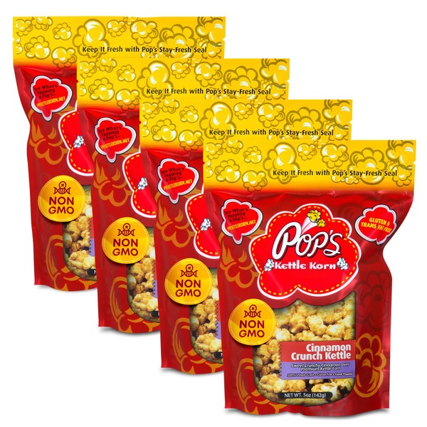 Pop's Kettle Korn- Cinnamon Crunch| 4-Pack Cinnamon Crunch- Gluten-Free, Whole