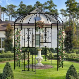 GOOBED 9.8' H Birdcage Shape Garden Arch Arbor, Metal Pergola for Climbing Plants Outdoor for Patio, Lawn, Backyard, Wedding Arches for Ceremony Decoration, Black