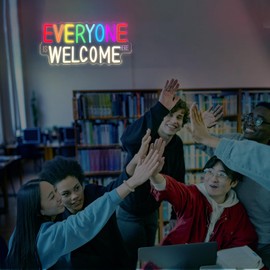 Everyone is Welcome Here Neon Sign, Dimmable Classroom Neon Sign Lights for Wall Decor, USB Positive Affirmation LED Neon Light, Welcome Signs for Classroom Teacher Gifts Rainbow Pride Diversity Decor