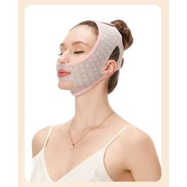 LGLAU Beauty Face Contouring Sleeping Mask Chin Reducer,Reusable V Line Lifting Mask,V Line Shaping Face Masks,Slimming Face Strap Mask Anti-Aging and Anti-Wrinkle Band,Chin Up Mask Face (Pink)