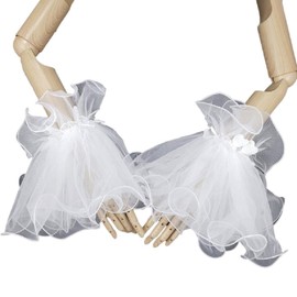 Hyclam Elastic Wrist Bands for Bride Flared Shape Charming Fake Sleeves Removable Wedding Party White Lace for Women Removable Cuffs for Women