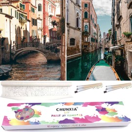 CHUNXIA Paint by Numbers Kit for Adults Beginner,2 Pack Rolled Canvas Wall Art Easy Painting by Numbers Kit Landscape Venice Decor Packaged in a Nice Box,12x16inch(259-260)