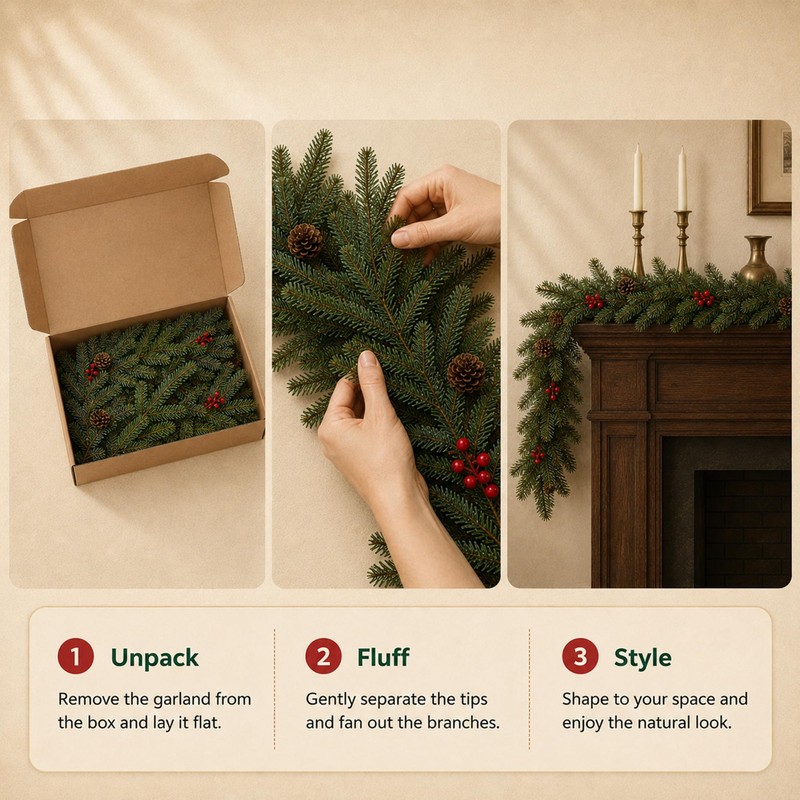 9 FT Artificial Christmas Garland with Berry and Pinecone Accents