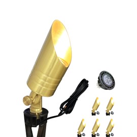 MALORY Brass Outdoor Spot Lights,12V AC/DC Low Voltage LED Landscape Lighting,Waterproof Spot Up Light for Garden,Patio and Yard (S05-Brass, 6-Pack with Bulb)