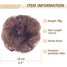 Gairyan Hairpiece with Elastic Band, Bun Hairpiece, Curly Hair Scrunchie with Hair Extensions, Synthetic Ponytail Hairpieces, Messy Bun Hair Bun Updo for Women Girls, Brown & Light Brown